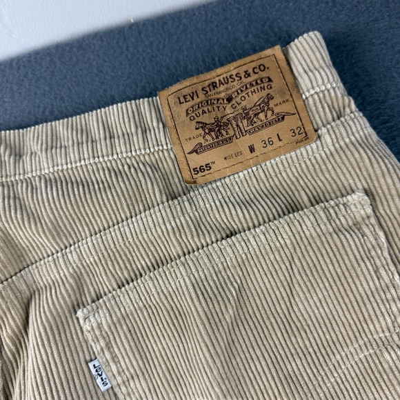 Levis 565‎ Pants Men's 36x32 Brown Corduroy Vintage Y2K Wide Leg Retro Baggy USA - Picture 10 of 11